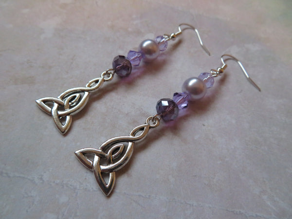 Lilac & Lavender Long Triquetra Earrings