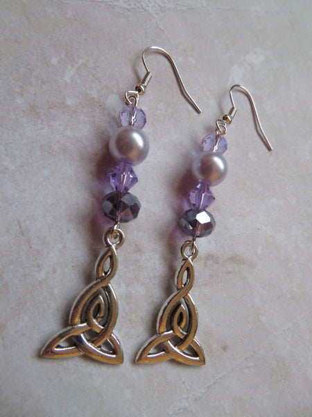 Lilac & Lavender Long Triquetra Earrings