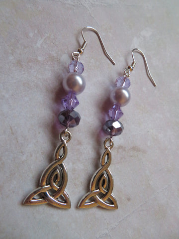 Lilac & Lavender Long Triquetra Earrings