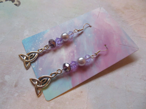 Lilac & Lavender Long Triquetra Earrings