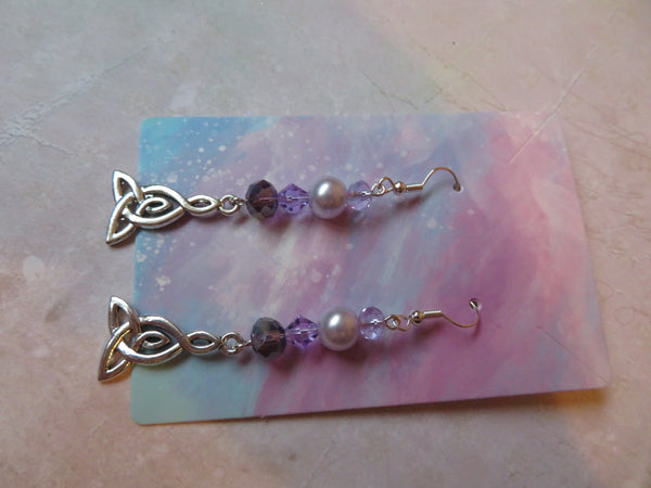 Lilac & Lavender Long Triquetra Earrings