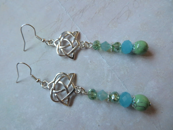 Aqua & Spring Green Triquetra Knot Earrings