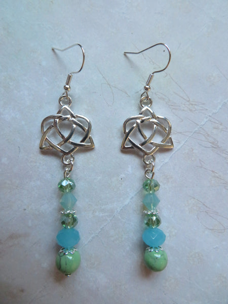 Aqua & Spring Green Triquetra Knot Earrings