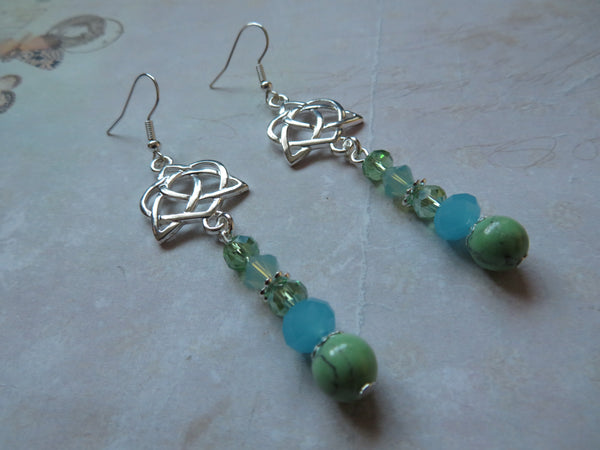 Aqua & Spring Green Triquetra Knot Earrings
