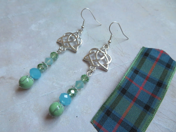 Aqua & Spring Green Triquetra Knot Earrings