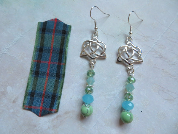 Aqua & Spring Green Triquetra Knot Earrings