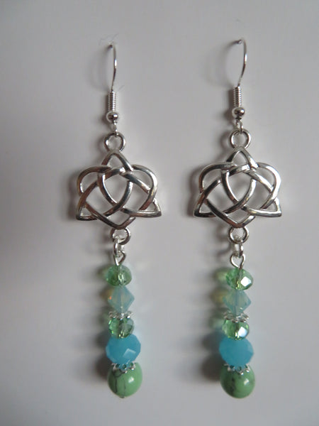 Aqua & Spring Green Triquetra Knot Earrings