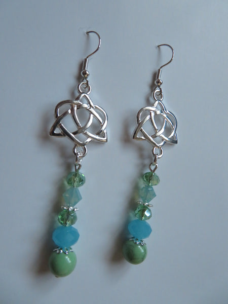 Aqua & Spring Green Triquetra Knot Earrings