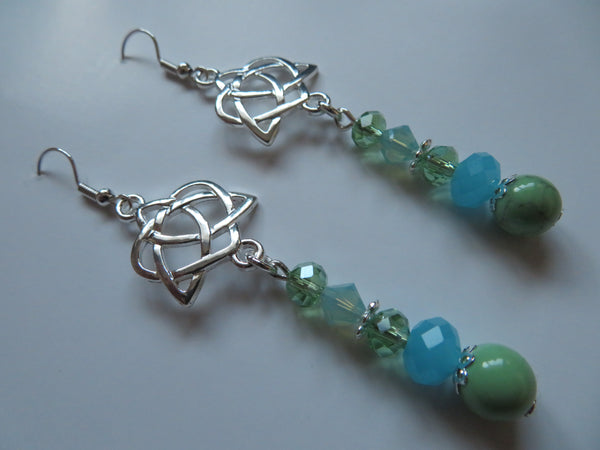 Aqua & Spring Green Triquetra Knot Earrings
