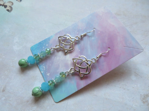 Aqua & Spring Green Triquetra Knot Earrings