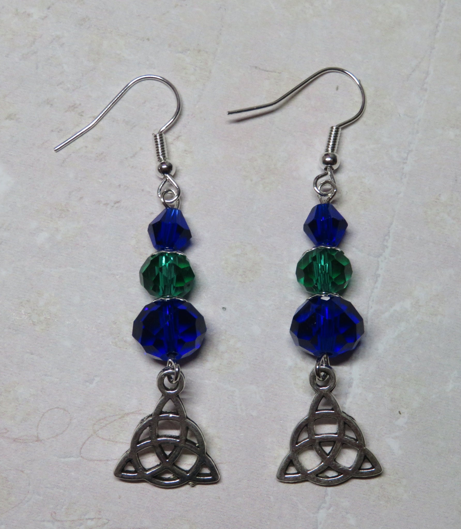 Cobalt & Emerald Triquetra Celtic Earrings