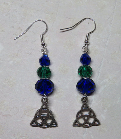 Cobalt & Emerald Triquetra Celtic Earrings