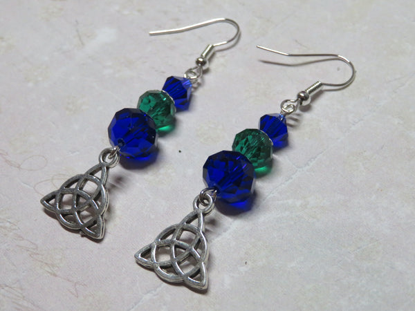 Cobalt & Emerald Triquetra Celtic Earrings