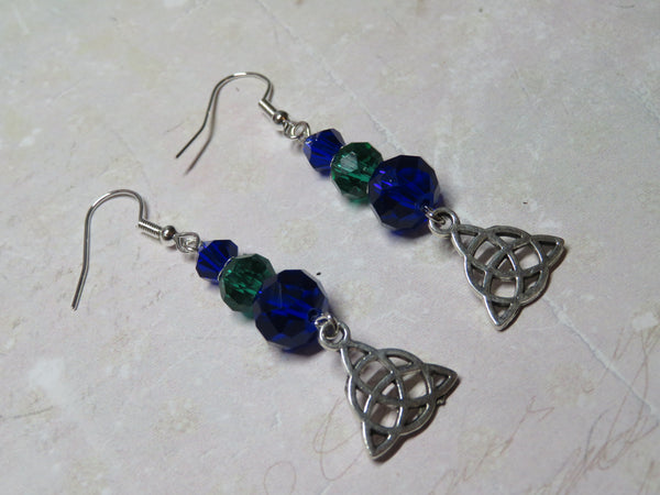 Cobalt & Emerald Triquetra Celtic Earrings