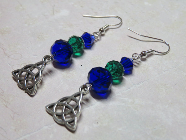 Cobalt & Emerald Triquetra Celtic Earrings