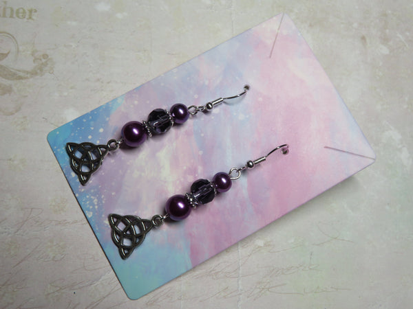 Purple Triquetra Celtic Earrings