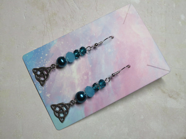 Teal & Aqua Triquetra Celtic Earrings