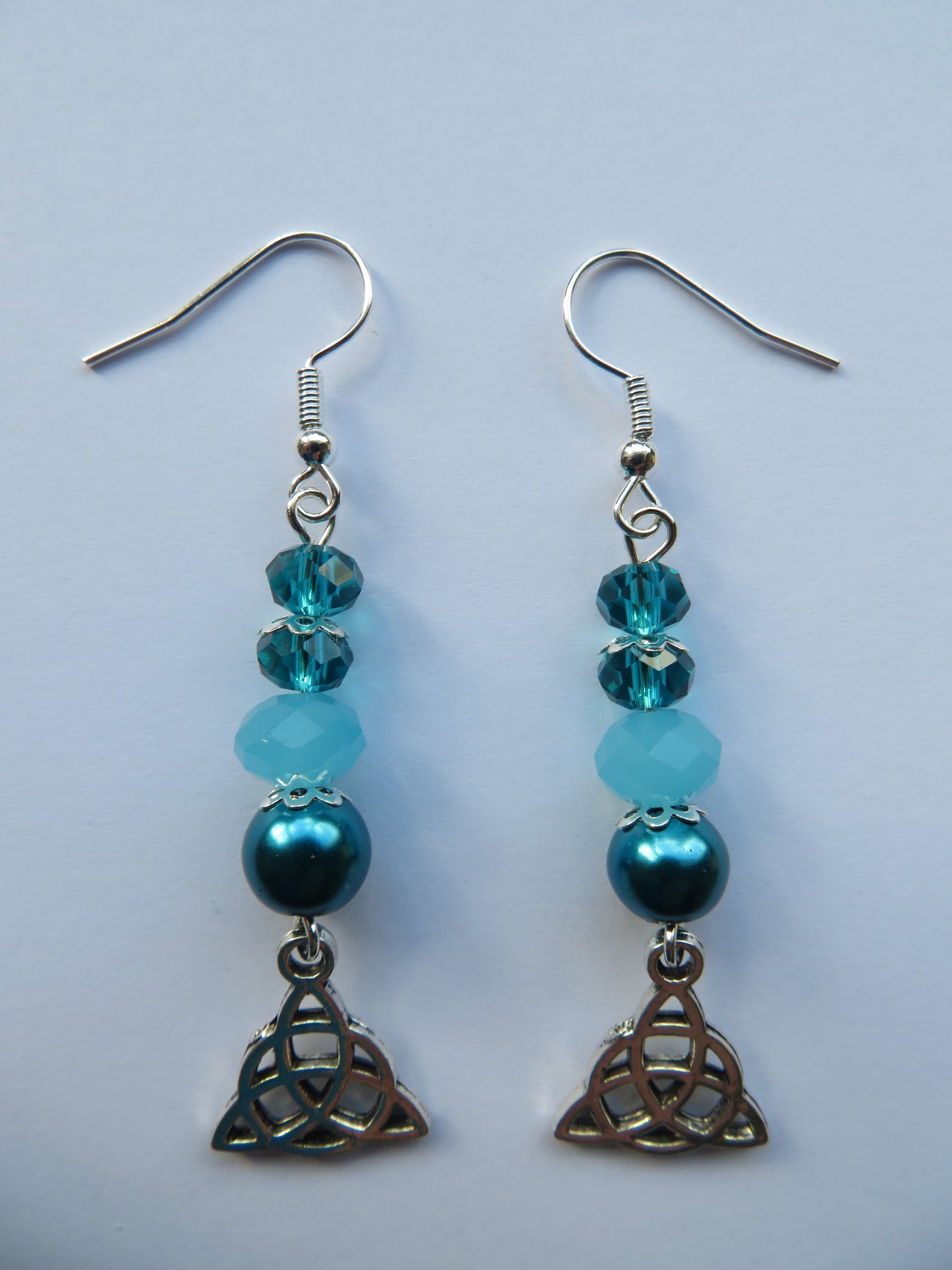 Teal & Aqua Triquetra Celtic Earrings