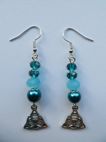 Teal & Aqua Triquetra Celtic Earrings