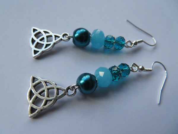 Teal & Aqua Triquetra Celtic Earrings