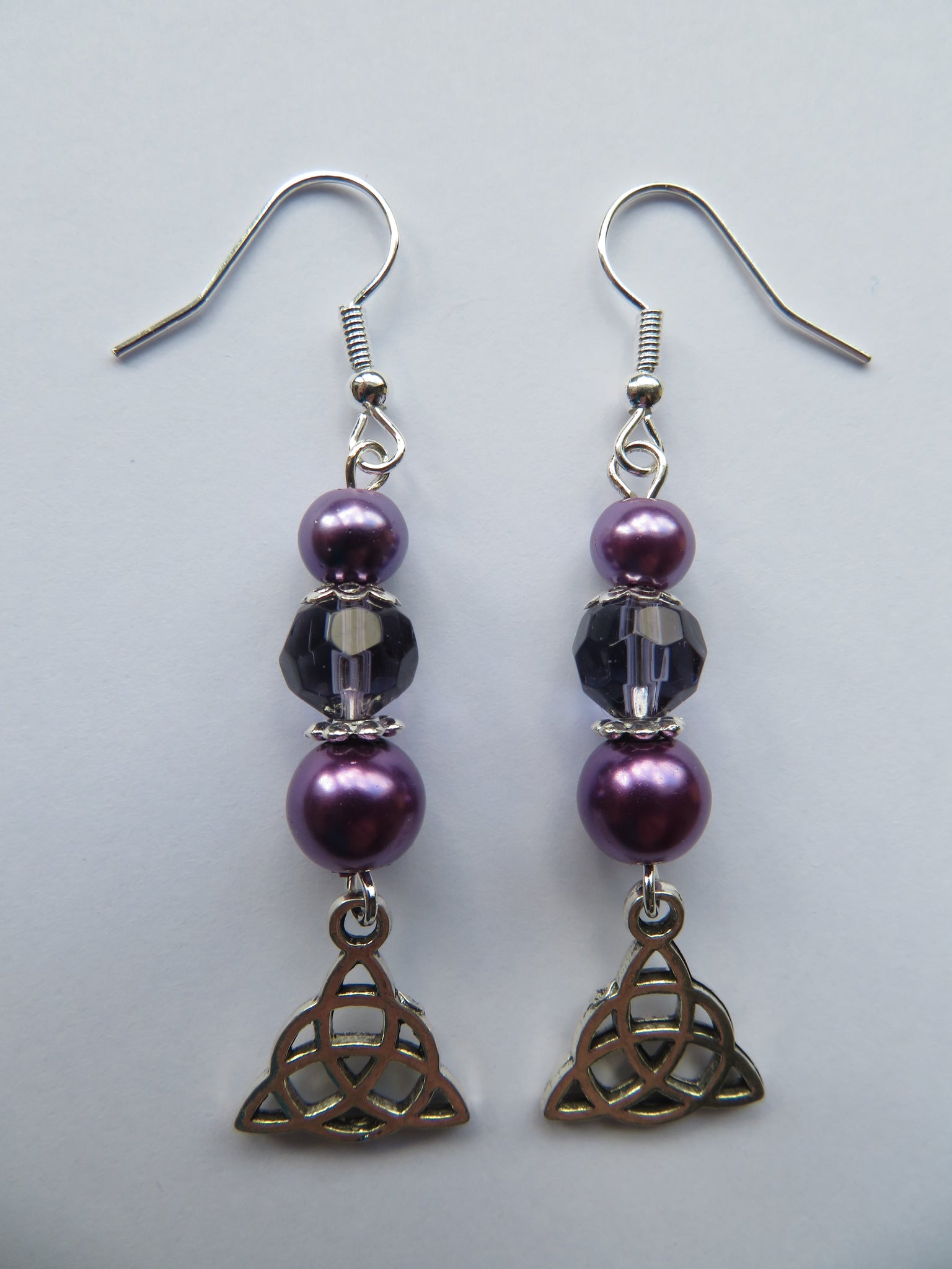 Purple Triquetra Celtic Earrings