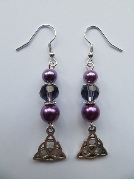 Purple Triquetra Celtic Earrings