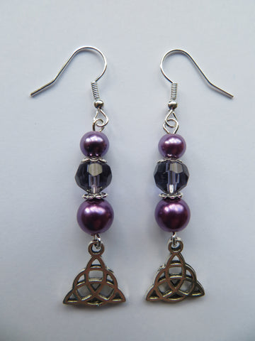 Purple Triquetra Celtic Earrings