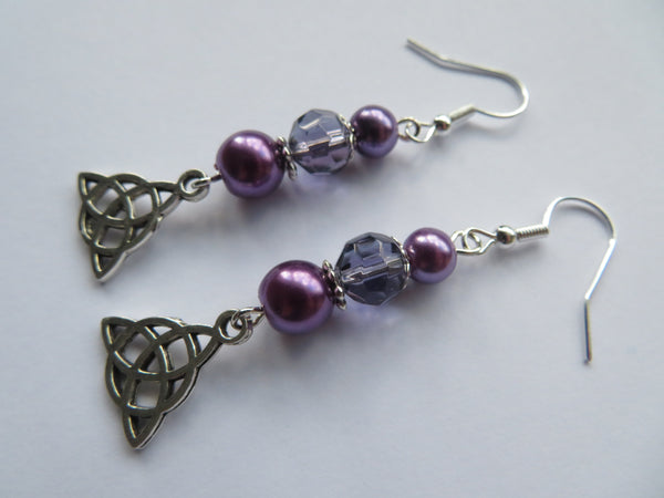 Purple Triquetra Celtic Earrings
