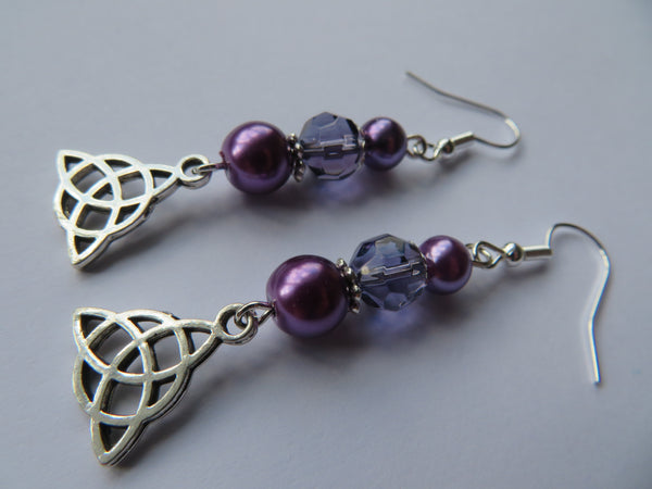 Purple Triquetra Celtic Earrings