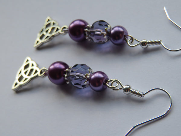Purple Triquetra Celtic Earrings