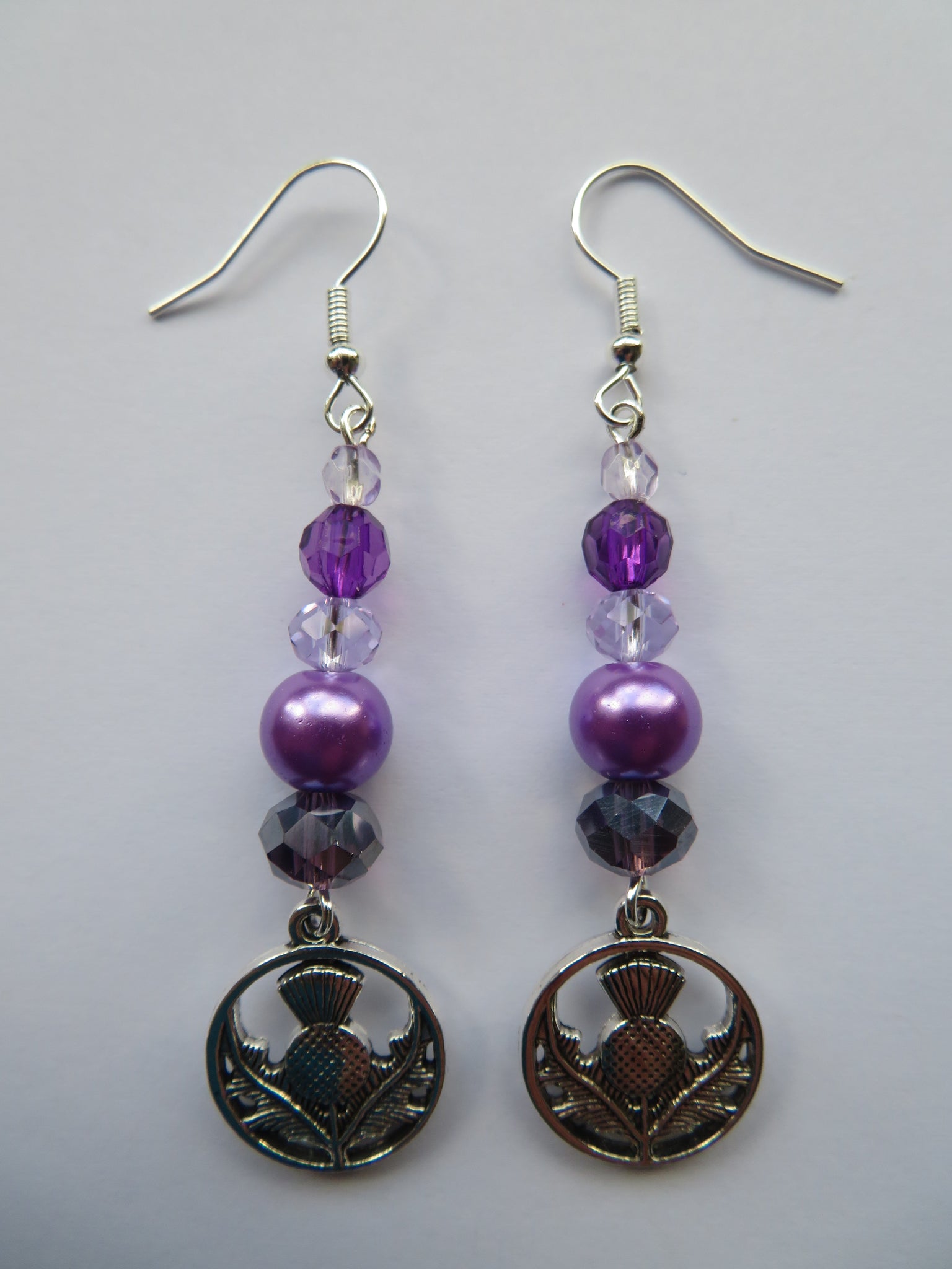 Purple & Lilac Scottish Thistle Crystal Earrings