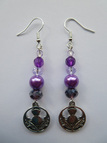 Purple & Lilac Scottish Thistle Crystal Earrings
