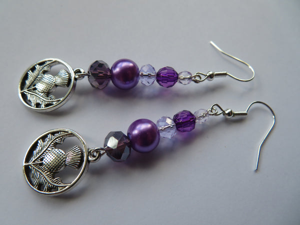 Purple & Lilac Scottish Thistle Crystal Earrings