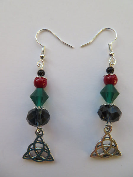 Burgundy & Navy Triquetra Celtic Earrings