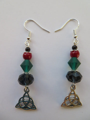 Burgundy & Navy Triquetra Celtic Earrings