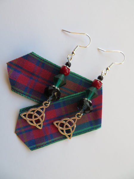 Burgundy & Navy Triquetra Celtic Earrings