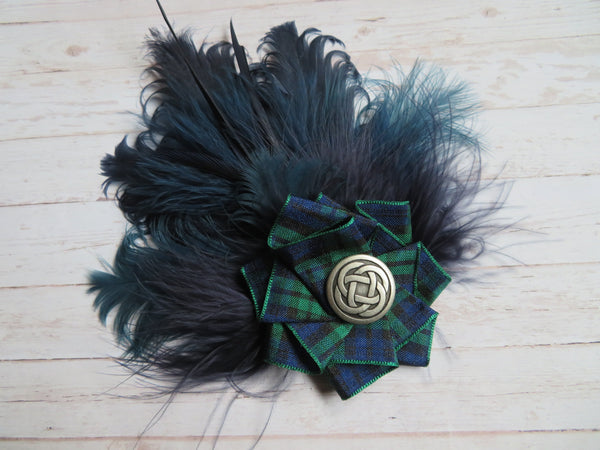 Navy Blue Feather Celtic Tartan Brooch