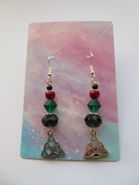 Burgundy & Navy Triquetra Celtic Earrings