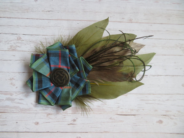 Olive Green Flower Of Scotland Tartan Hat Clip
