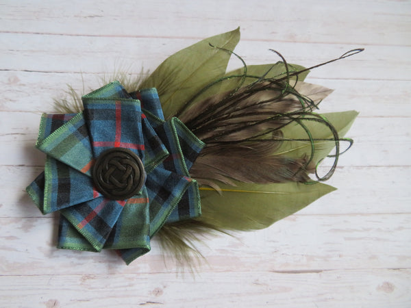 Olive Green Flower Of Scotland Tartan Hat Clip