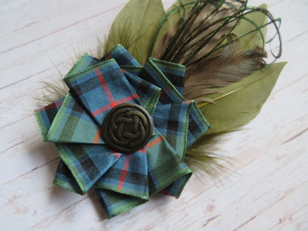 Olive Green Flower Of Scotland Tartan Hat Clip