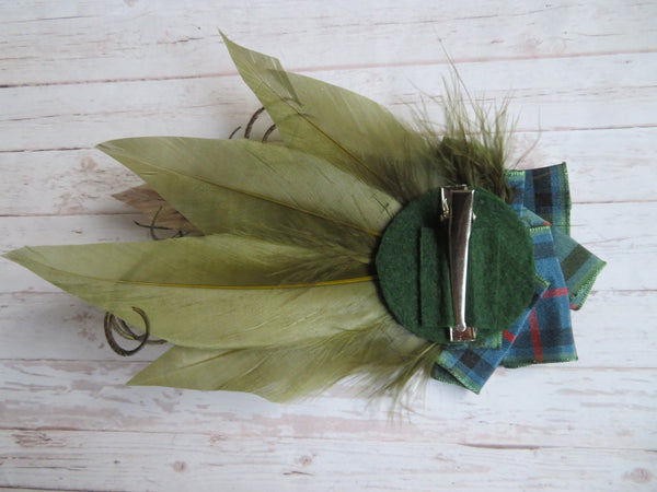 Olive Green Flower Of Scotland Tartan Hat Clip
