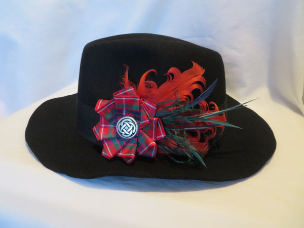 Red Fraser Tartan Feather Hat Clip