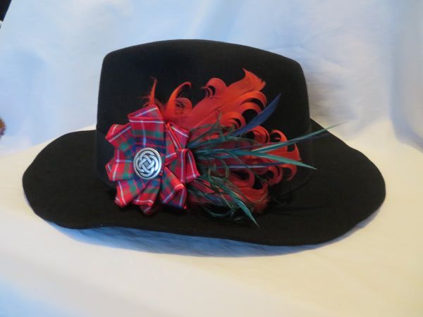Red Fraser Tartan Feather Hat Clip