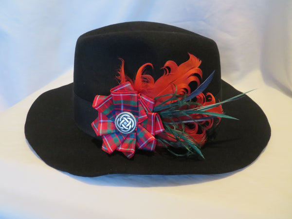 Red Fraser Tartan Feather Hat Clip