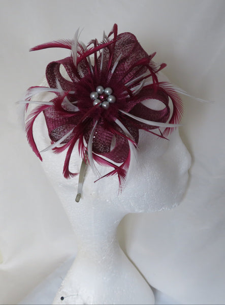 Burgundy and Pale Grey Mini Lily Fascinator