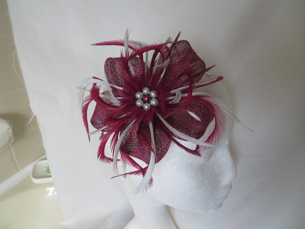 Burgundy and Pale Grey Mini Lily Fascinator