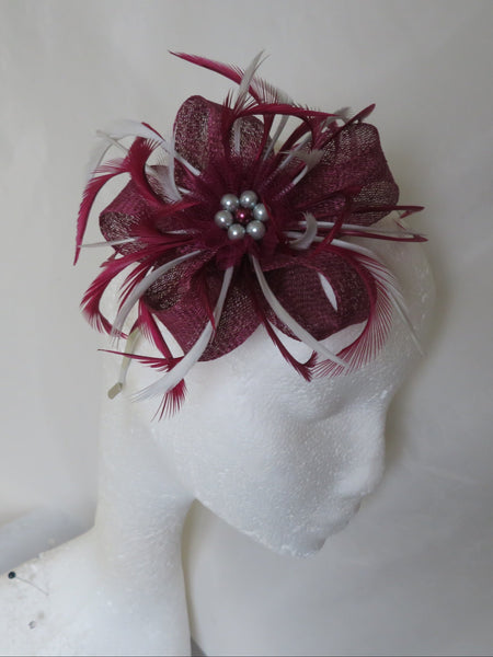 Burgundy and Pale Grey Mini Lily Fascinator