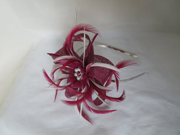 Burgundy and Pale Grey Mini Lily Fascinator