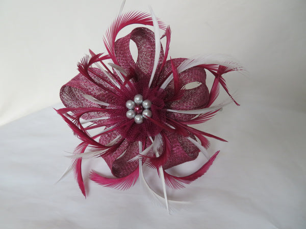 Burgundy and Pale Grey Mini Lily Fascinator
